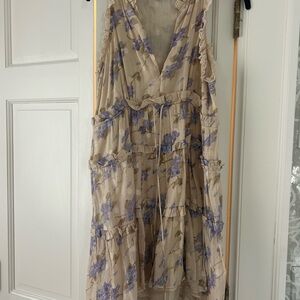 Floral Sleeveless Dress - Cream and Purple